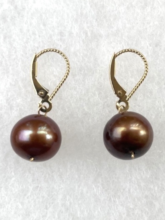 Jewelry - 14k Gold stamped Burgundy/Maroon 10mm Pearl Drop Earrings